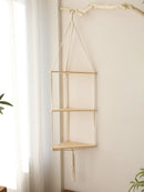 GobekUsa Wooden Corner Shelf with Macrame - Boho Wall Decor
