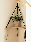 GobekUsa Wooden Corner Shelf with Macrame - Boho Wall Decor