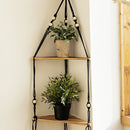 GobekUsa Wooden Corner Shelf with Macrame - Boho Wall Decor