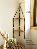GobekUsa Wooden Corner Shelf with Macrame - Boho Wall Decor