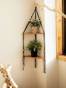 GobekUsa Wooden Corner Shelf with Macrame - Boho Wall Decor