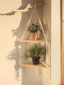 GobekUsa Wooden Corner Shelf with Macrame - Boho Wall Decor