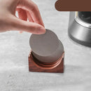 Wooden espresso filter screen holder with gray coasters kitchen stand by Decorbites