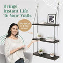 Boho brown wooden 3 tier floating shelf bedroom wall decor by Decorbites