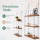 Boho brown wooden 3 tier floating shelf bedroom wall decor by Decorbites