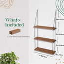 Boho brown wooden 3 tier floating shelf bedroom wall decor by Decorbites