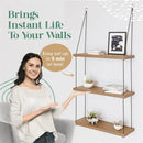 Boho brown wooden 3 tier floating shelf bedroom wall decor by Decorbites