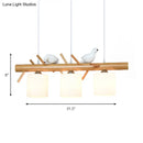 GobekUsa Wooden Hanging Chandelier with 2/3 Lights, Glass Cylinder Shade and Bird Décor - Ideal for Dining Room or Island Lighting