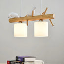 GobekUsa Wooden Hanging Chandelier with 2/3 Lights, Glass Cylinder Shade and Bird Décor - Ideal for Dining Room or Island Lighting