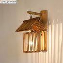 GobekUsa Wooden House Shaped Wall Light Sconce - Lodge Style Bamboo Lamp for Balcony