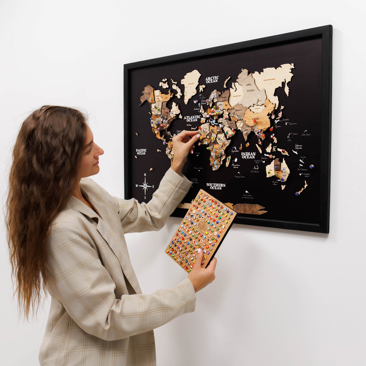 3D Wooden Panel World Map Multicolor, photo 4 of 13