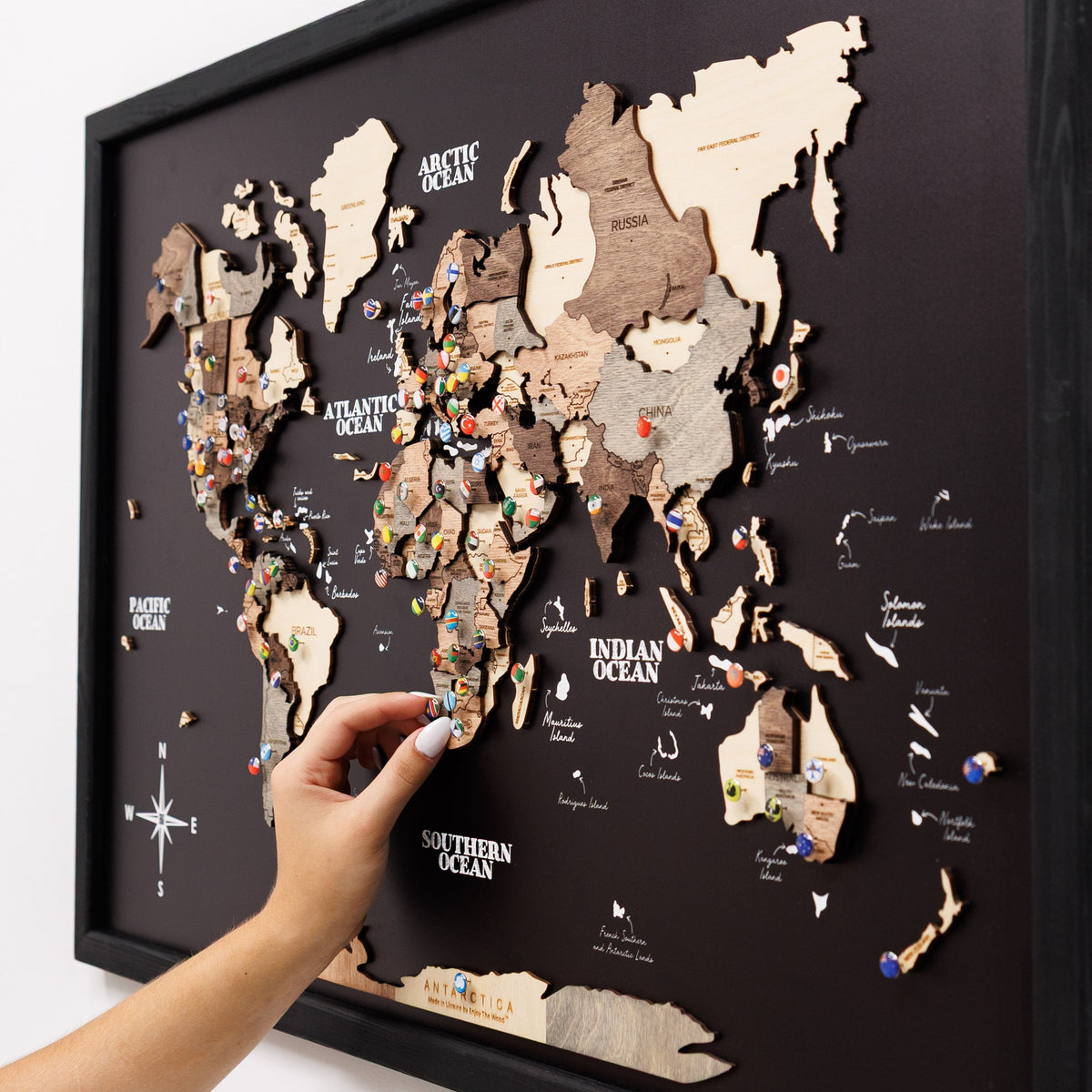3D Wooden Panel World Map - Smokey, photo 9 of 17