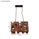 GobekUsa Wooden Rectangle Restaurant Island Chandelier Pendant with Hollow Out Design - Brown, 2/3 Bulbs, Countryside Style