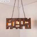 GobekUsa Wooden Rectangle Restaurant Island Chandelier Pendant with Hollow Out Design - Brown, 2/3 Bulbs, Countryside Style