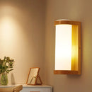 GobekUsa Wooden Rectangle Sconce Lamp with Opal Glass Shade - Simple Corner Wall Mount Lighting