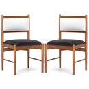 Wooden Dining Chair Set of 2 with Rubber Wood Frame and Faux Sherpa Backrest-Walnut