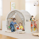 Wooden Kids Play Tent with Curtain Shades and 8 Cubbies-White by LJGDeals