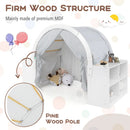 Wooden Kids Play Tent with Curtain Shades and 8 Cubbies-White by LJGDeals