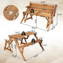 2-in-1 Transforming Interchangeable Wooden Picnic Table Bench with Umbrella Hole-Dark Brown by LJGDeals