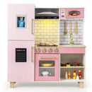 Wooden Pretend Play Kitchen with Ice Maker Range Hood and Blackboard-Pink by LJGDeals