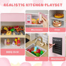 Wooden Pretend Play Kitchen with Ice Maker Range Hood and Blackboard-Pink by LJGDeals