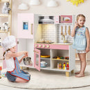 Wooden Pretend Play Kitchen with Ice Maker Range Hood and Blackboard-Pink by LJGDeals