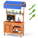 Wooden Pretend Play Kitchen with Height Adjustable Canopy for Kids-Natural by LJGDeals
