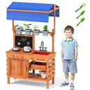 Wooden Pretend Play Kitchen with Height Adjustable Canopy for Kids-Natural by LJGDeals