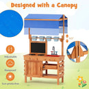 Wooden Pretend Play Kitchen with Height Adjustable Canopy for Kids-Natural by LJGDeals