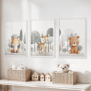 Forest Animal Nursery Decor. Cute Fox Fawn Bear Print Set by Wall Art Set