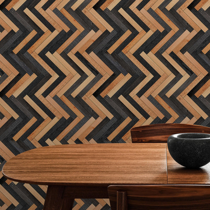 Modern Design Wooden Zigzag Panel Wallpaper Mural.