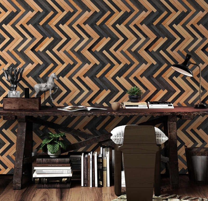 Modern Design Wooden Zigzag Panel Wallpaper Mural.