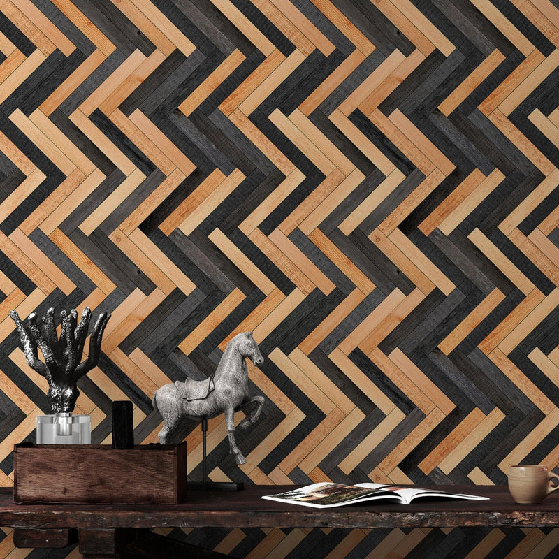 Modern Design Wooden Zigzag Panel Wallpaper Mural.