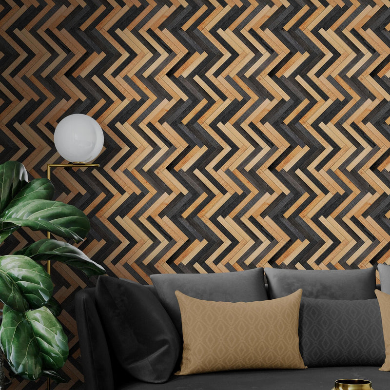 Modern Design Wooden Zigzag Panel Wallpaper Mural.