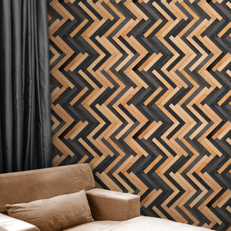 Modern Design Wooden Zigzag Panel Wallpaper Mural.