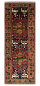 Custom Made Hand Knotted Traditional Rust And Blue Runner Wool Rug by The Rug Decor
