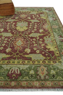 Wool Traditional Brown, Green and Beige 8x10 Floral Hand knotted Oushak Area Rug by The Rug Decor