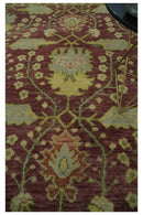 Wool Traditional Brown, Green and Beige 8x10 Floral Hand knotted Oushak Area Rug by The Rug Decor