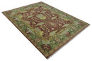Wool Traditional Brown, Green and Beige 8x10 Floral Hand knotted Oushak Area Rug by The Rug Decor