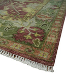 Wool Traditional Brown, Green and Beige 8x10 Floral Hand knotted Oushak Area Rug by The Rug Decor