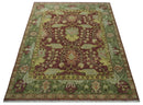 Wool Traditional Brown, Green and Beige 8x10 Floral Hand knotted Oushak Area Rug by The Rug Decor