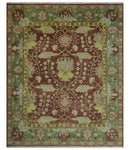 Wool Traditional Brown, Green and Beige 8x10 Floral Hand knotted Oushak Area Rug by The Rug Decor