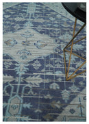 Woolen 8x10 Navy Blue and Beige Traditional Hand Knotted Wool Area Rug