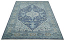 Woolen 8x10 Navy Blue and Beige Traditional Hand Knotted Wool Area Rug