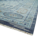 Woolen 8x10 Navy Blue and Beige Traditional Hand Knotted Wool Area Rug