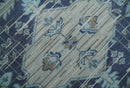 Woolen 8x10 Navy Blue and Beige Traditional Hand Knotted Wool Area Rug
