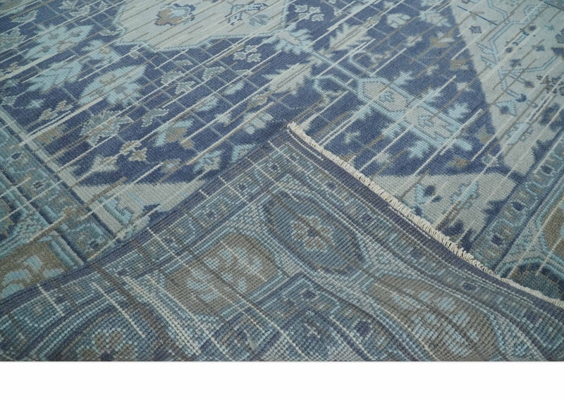 Woolen 8x10 Navy Blue and Beige Traditional Hand Knotted Wool Area Rug