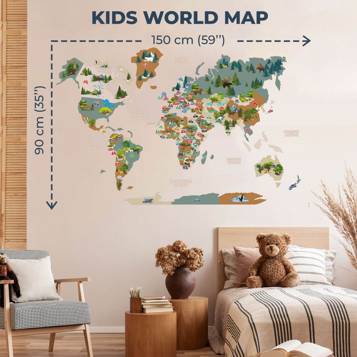 Animal World Map Indigo, photo 3 of 15