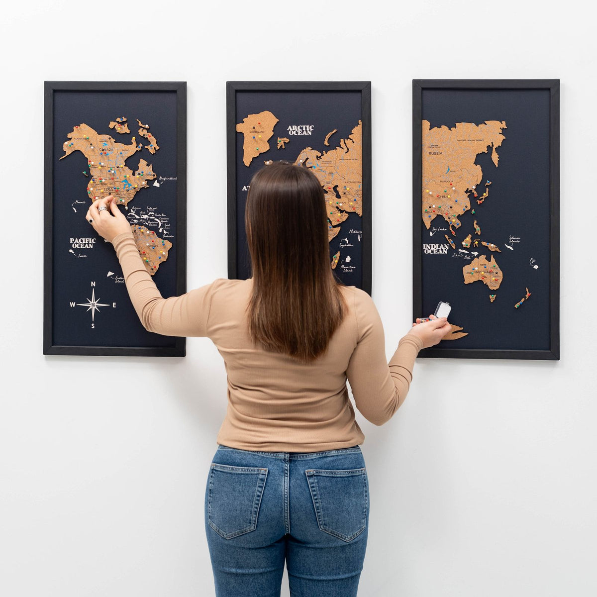 Cork world map triptych - Black, photo 4 of 14