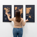 Cork world map triptych - Black